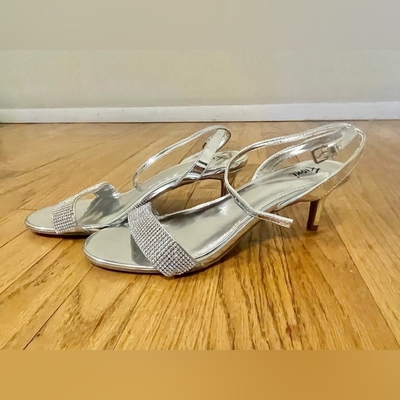 FIONI Clothing Shoes - Silver Rhinestone Strap Heels Womens Size 10